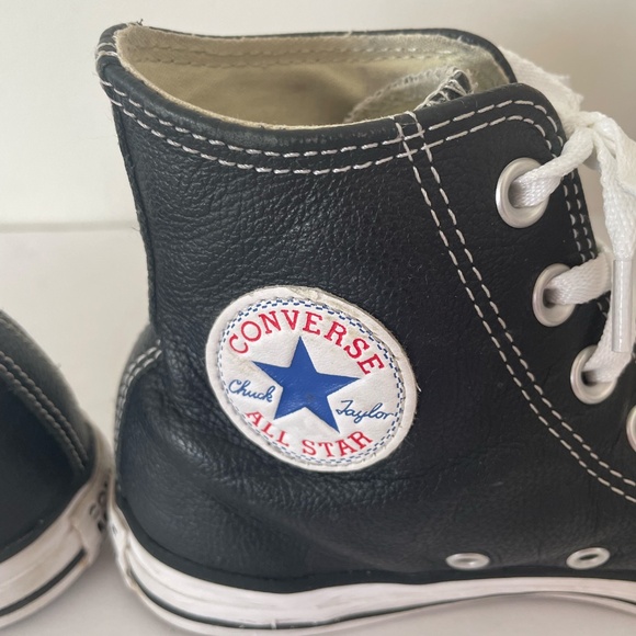 Converse Classic Black LEATHER and White High-Tops - Picture 15 of 16